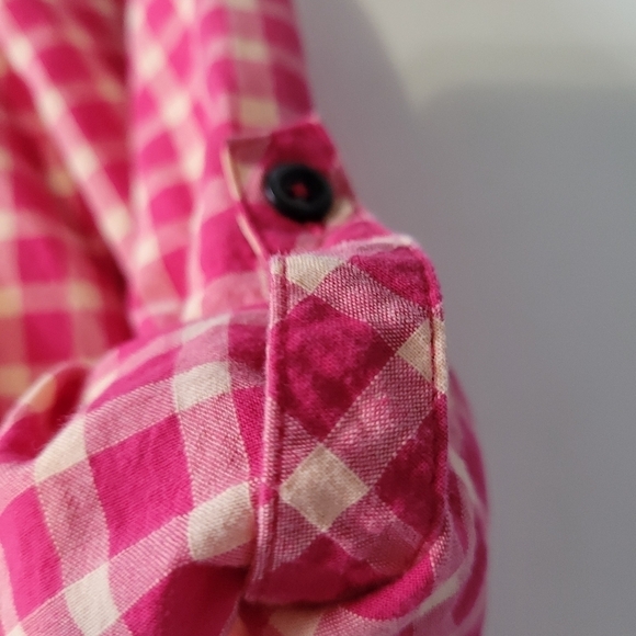 Holding Horses Gingham Ruffle Roll-tab Sleeve Button-down Shirt Size 4 Pink - Picture 9 of 13